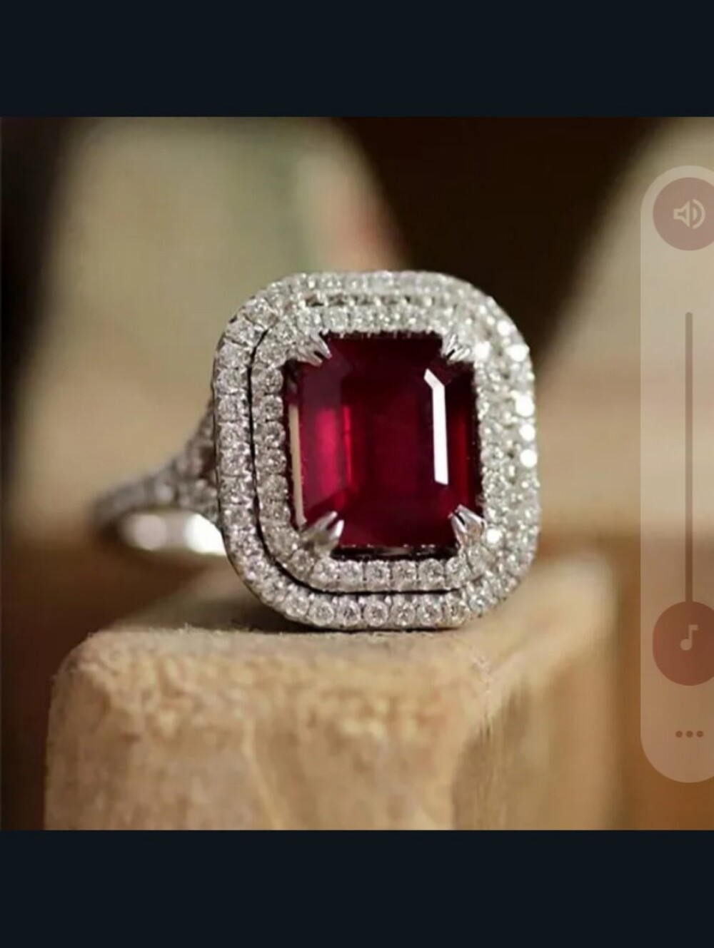 Emerald-Cut Ruby Red Halo Ring with Double Diamond Halo